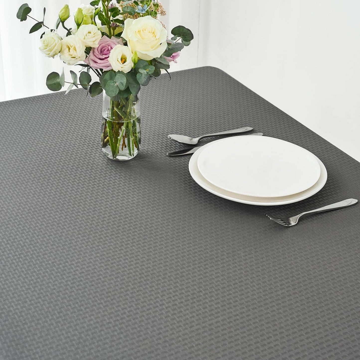 maxmill Weaved Texture Rectangle Tablecloth Water Resistant Wrinkle Free Spill-Proof, Soft Table Cloth for Dining Room Decoration, Banquet Parties Event Holiday Dinner, 60 x 84 Inch Charcoal Gray