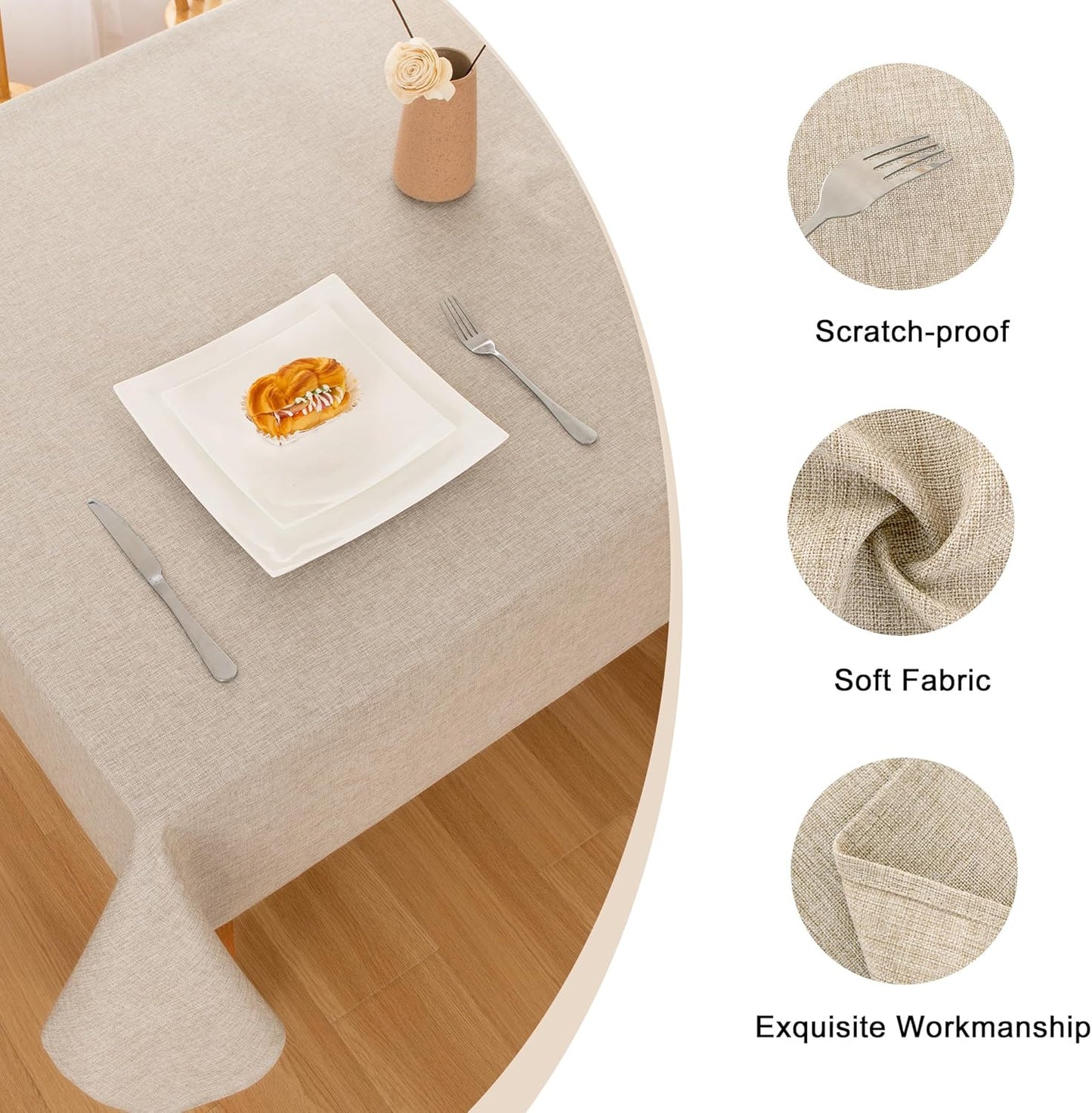 Hiasan Faux Linen Rectangle Tablecloth - Wrinkle and Stain Resistant Washable Table Cloth for Kitchen Dining Room Holiday Table Cover for Party Dinner, Beige, 52 x 70 Inch