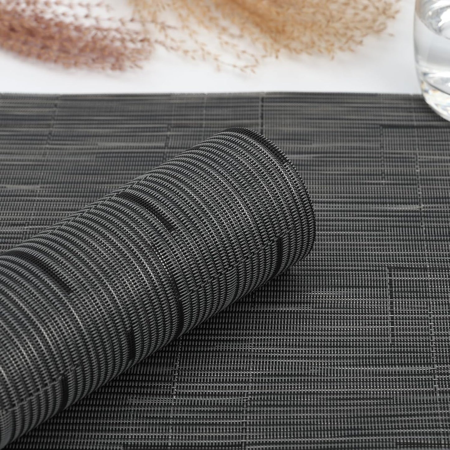 Myir JUN Table Runner, Vinyl Table Runner Indoor 72 Inch Long Arbitrarily Cropped Runner for Table Heatproof for Home Party (Black-Gray, 12 x 72 inch)