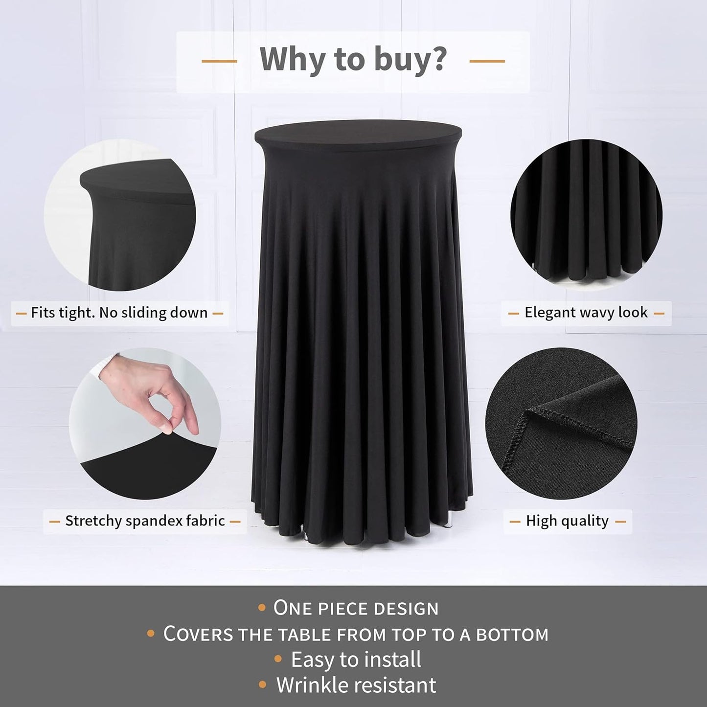 Your Magic Moment Round Cocktail Table Skirt Black Set of 2 for highboy Round Tablecloth Spandex Fitted Table Covers for 24 in Small Corner