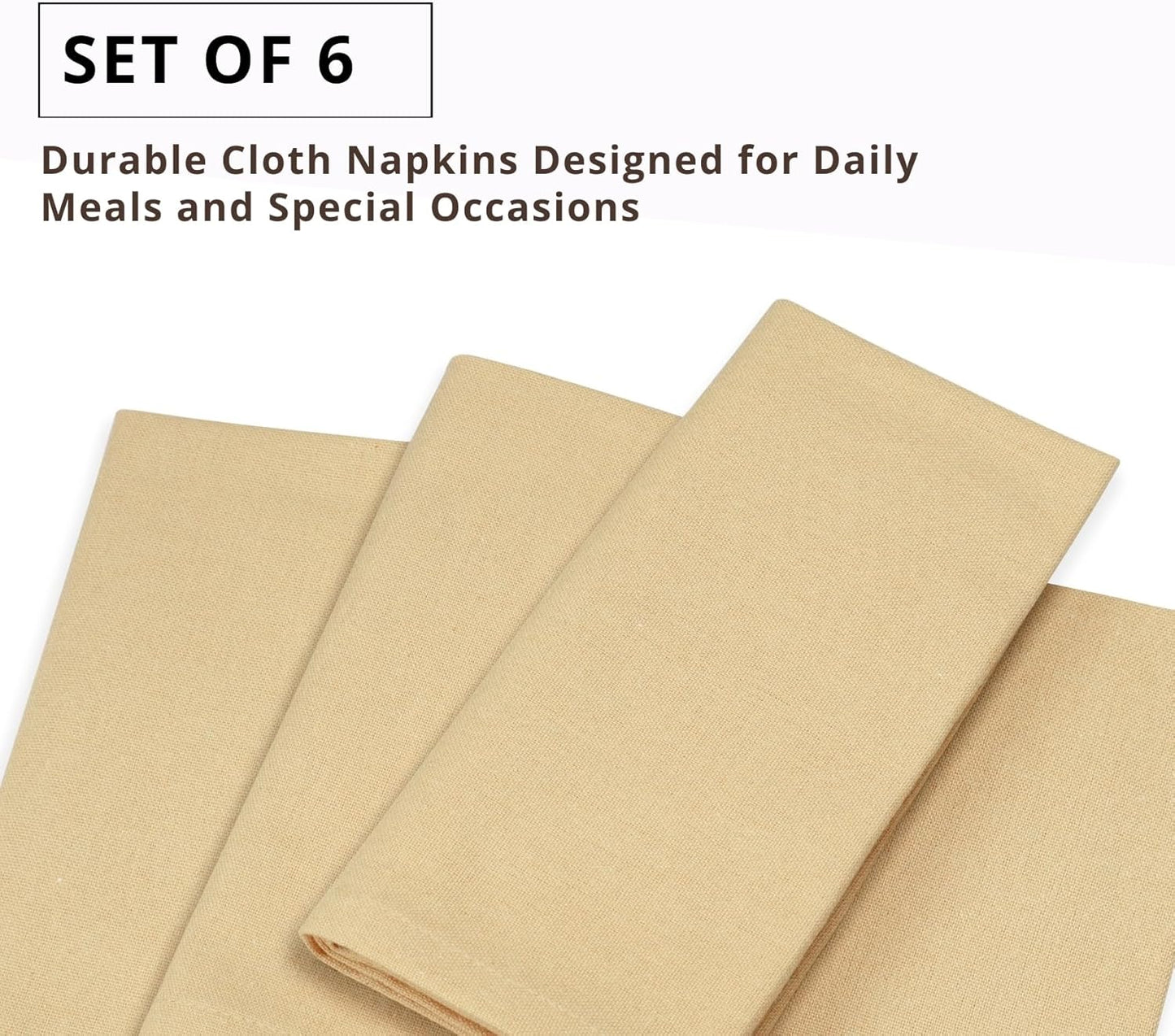 PurpleEssences Set of 6 Cloth Dinner Napkins 100% Cotton 18x18 Inch - Soft Durable Washable - Ideal for Farmhouse Party Fall Thanksgiving - Perfect Everyday Use Table Linen - Beige
