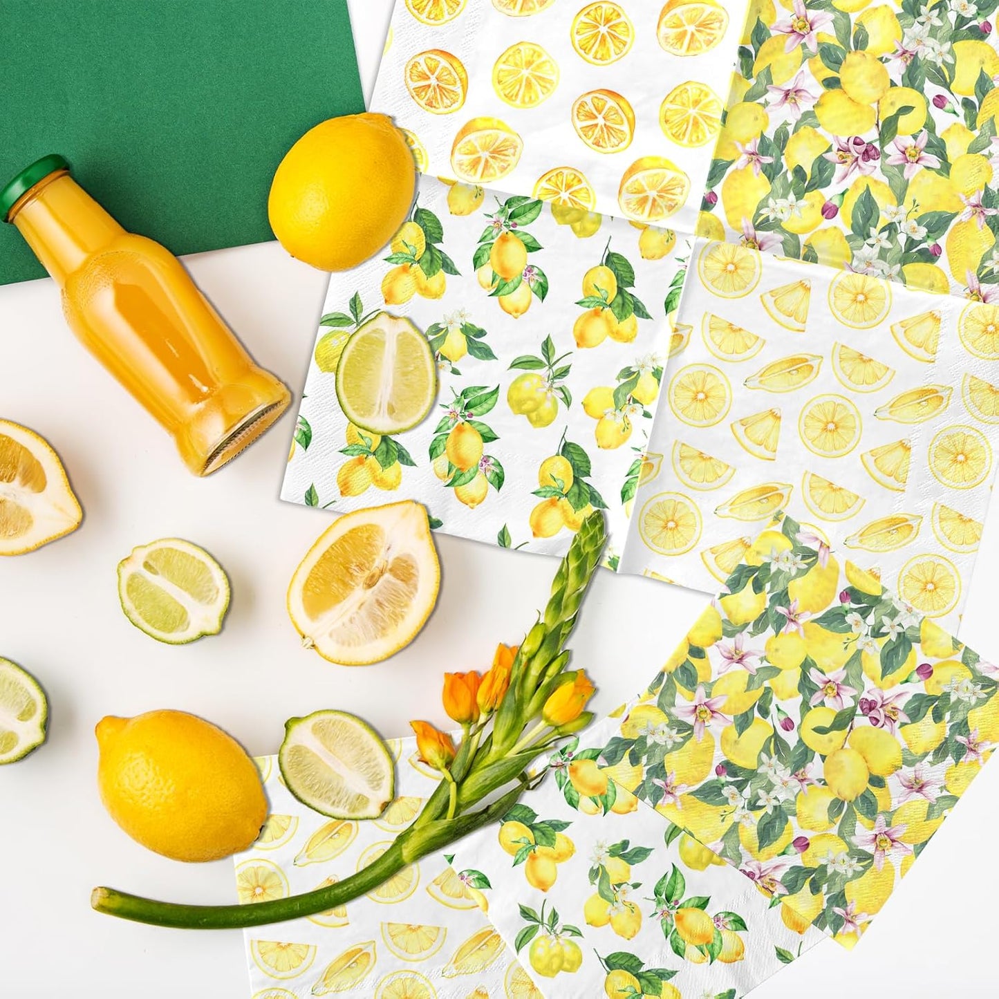 Lemon Napkins,40pcs Citrus Cocktail Napkins Summer Cocktail Napkins Paper Hand Towels For Lemon Themed Party Decor