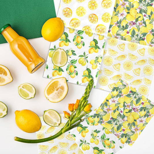 Lemon Napkins,40pcs Citrus Cocktail Napkins Summer Cocktail Napkins Paper Hand Towels For Lemon Themed Party Decor