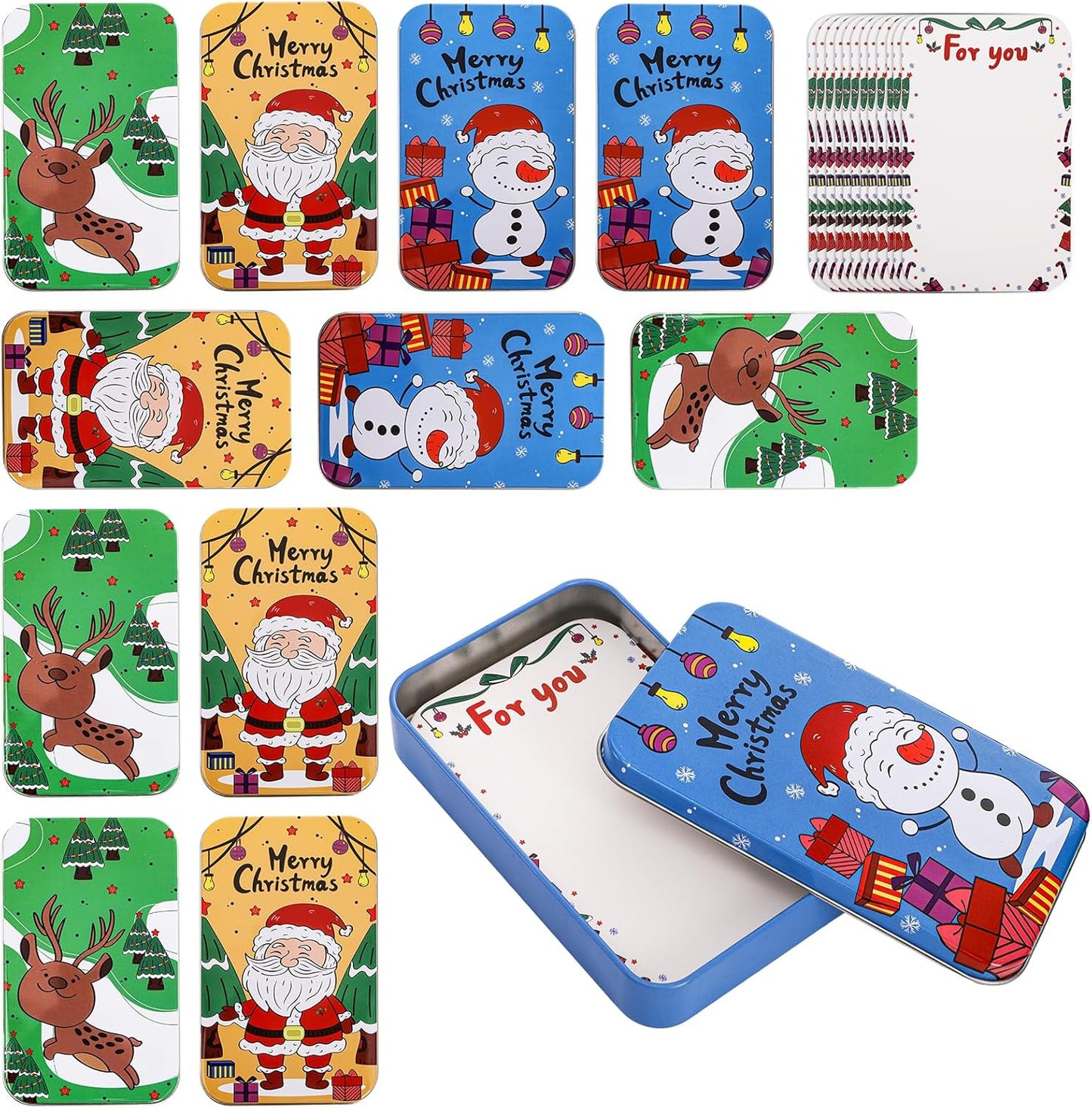 Yopay 12 Pack Christmas Gift Card Tin Boxes with Lid, Metal Chrismas Tin Small Gifts Holder Boxes for Greeting Cards Stocking Stuffers Party Favors, Christmas Holiday