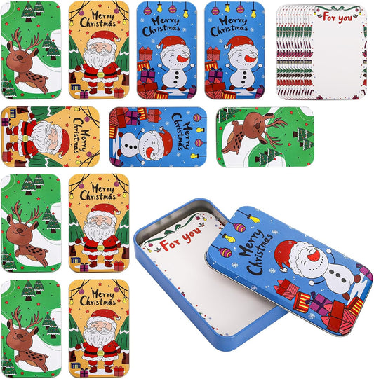Yopay 12 Pack Christmas Gift Card Tin Boxes with Lid, Metal Chrismas Tin Small Gifts Holder Boxes for Greeting Cards Stocking Stuffers Party Favors, Christmas Holiday