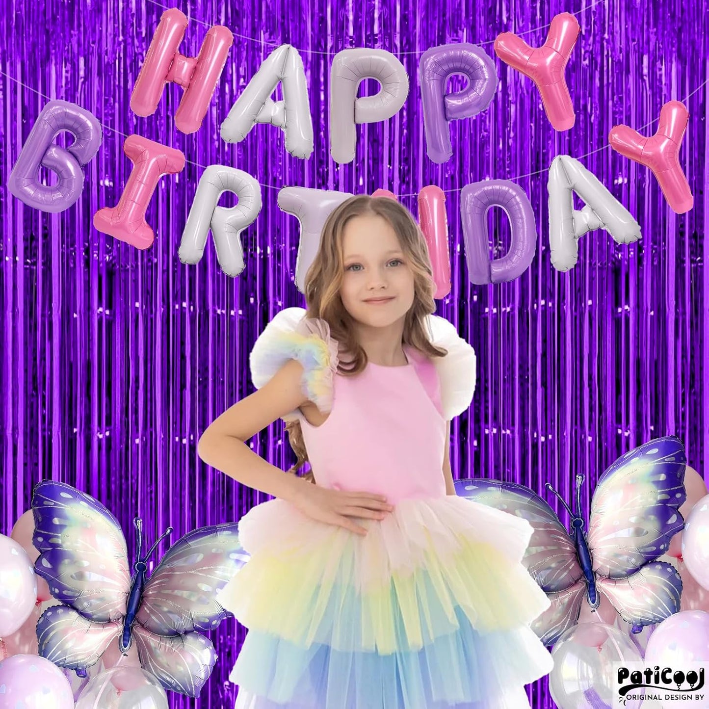 Purple Streamers Thicken 2 Pack 3.3 x 6.6 FT, Purple Tinsel Foil Fringe Curtains, Photo Booth Props Backdrops for Birthday, Halloween, Graduation Party Decorations