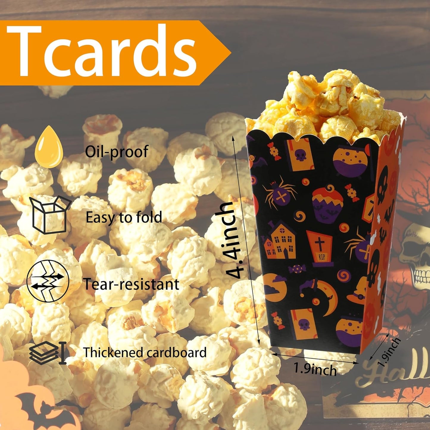 50 Packs Halloween Popcorn Boxes - Small Pop Corn Bags for Halloween Elements, Candies Snack Containers for Party Decoration, Cardboard Popcorn Holders for Carnival Night