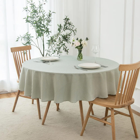 maxmill Round Checkered Tablecloth Spillproof Wrinkle Free Heavy Weight Gingham Table Cloth for Dining Room Circular Table Buffalo Plaid for Banquet Parties Holiday Dinner 70 Inch Sage White