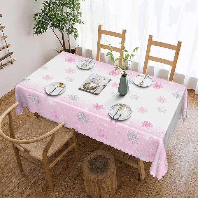 Christmas Tablecloth Christmas Trees Snowflake Colorful White Black Green Blue Yellow Table Cover Washable Seasonal Table Decor for Party Picnic Dinner 60x110 Inch Rectangle