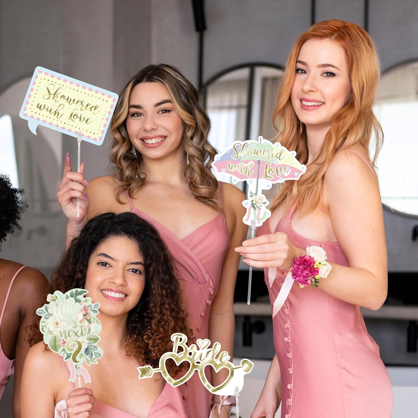 Cheerland Bridal Shower Photo Props Bachelorette Photo Booth Props Pastel and Gold Party Accessories Hen Do Engagement Proposal Party Supplies Bridal Party Cute Selfie Decorations 18 Pcs