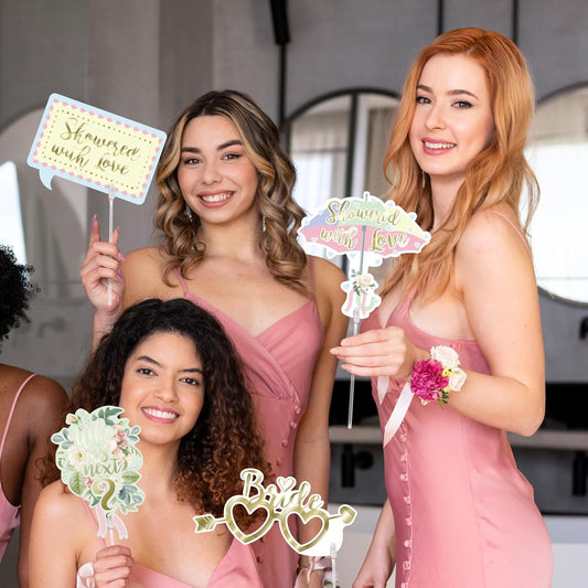 Cheerland Bridal Shower Photo Props Bachelorette Photo Booth Props Pastel and Gold Party Accessories Hen Do Engagement Proposal Party Supplies Bridal Party Cute Selfie Decorations 18 Pcs