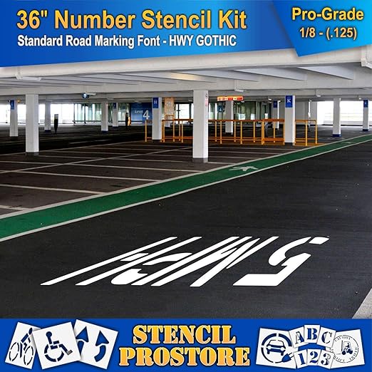 Pavement Stencils - 36 inch Number KIT Stencil Set - (12 Piece) - 36" x 9"x 1/8" (128 mil) - Pro-Grade