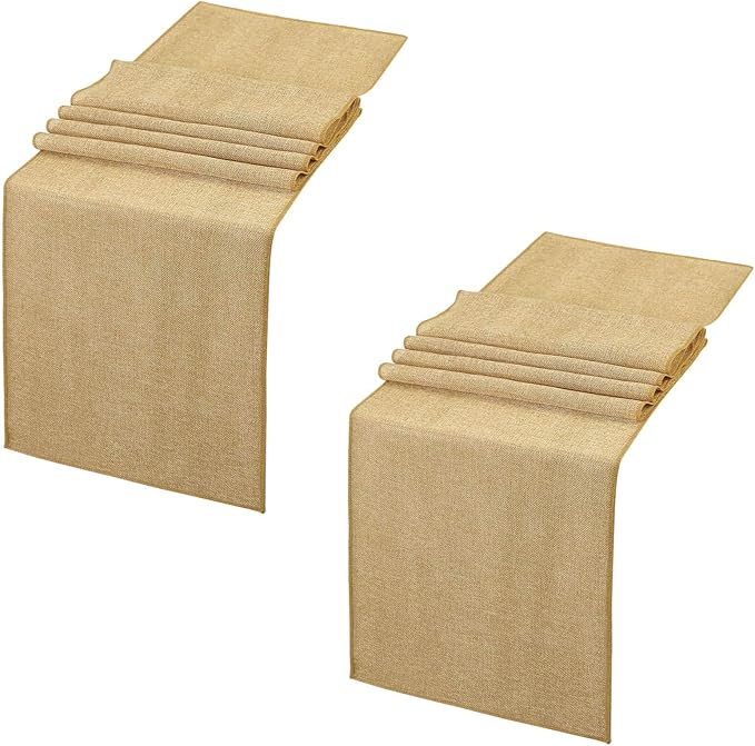 B-COOL Burlap Table Runner Pack of 2 Wedding Thanksgiving Burlap Table Runners Neutral Jute Vintage Rolls 12x84inch for Holiday Fall Table Cover Decoration Khaki