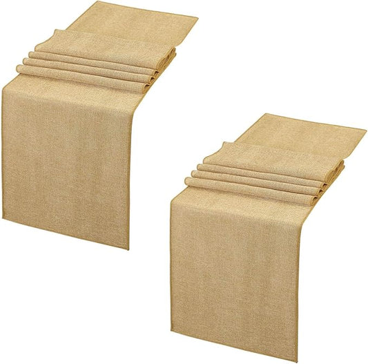 B-COOL Burlap Table Runner Pack of 2 Wedding Thanksgiving Burlap Table Runners Neutral Jute Vintage Rolls 12x84inch for Holiday Fall Table Cover Decoration Khaki
