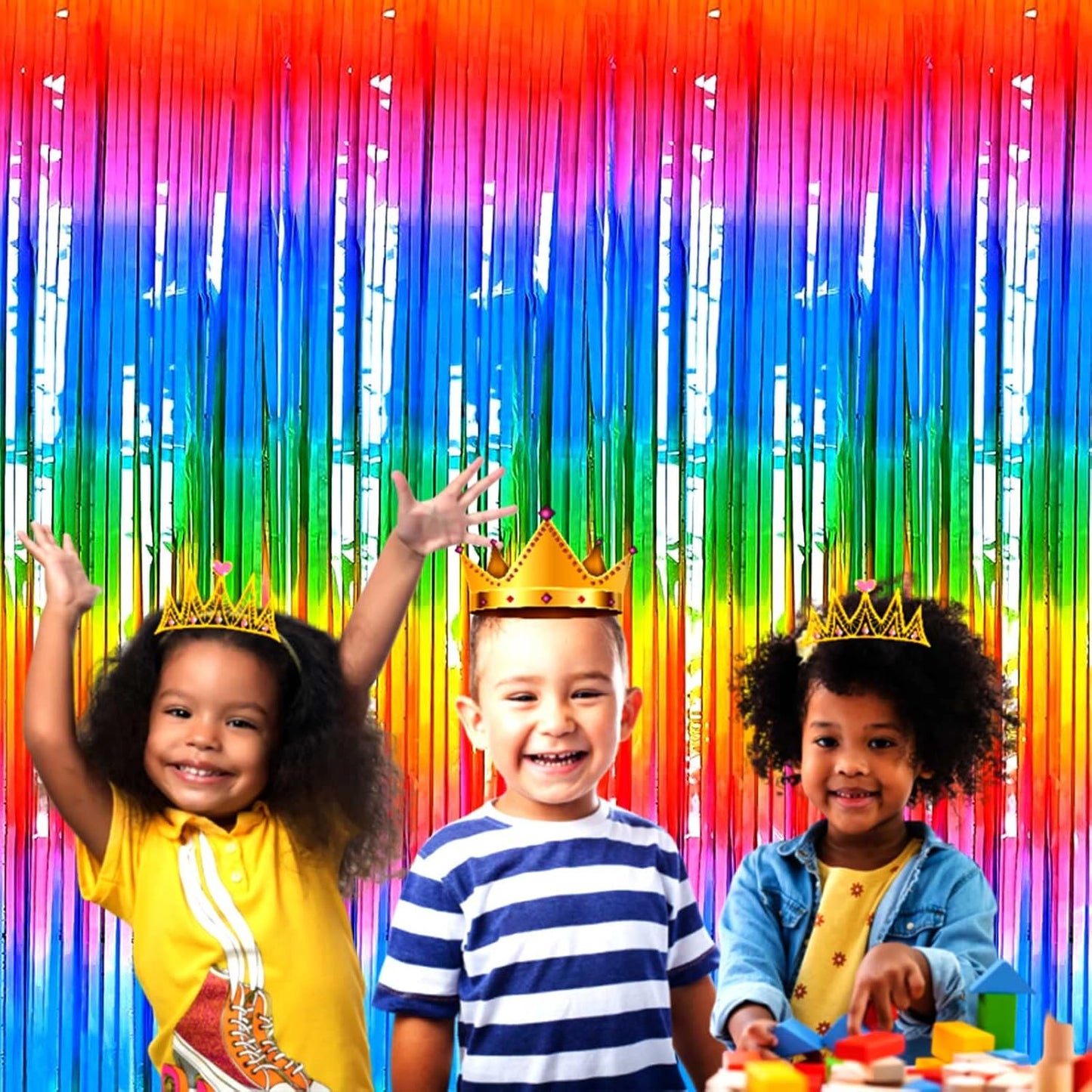 4 Pack Macaron Dark Rainbow Foil Fringe Curtain Backdrop, 3.28Ft x 6.56Ft Streamers Curtains for Party, Photo Booth Props, Birthday, 2022 Graduation Decoration Supplies (dark 2)
