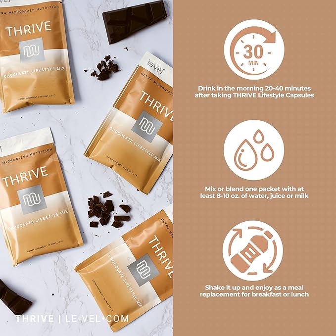 Thrive Protein Shake | 16 Packets (35g Each) | Gluten-Free, Pea Protein Blend, Probiotics, Fiber & Digestive Enzymes | Supports Lean Muscle (16 Packets (Single Servings), Chocolate)