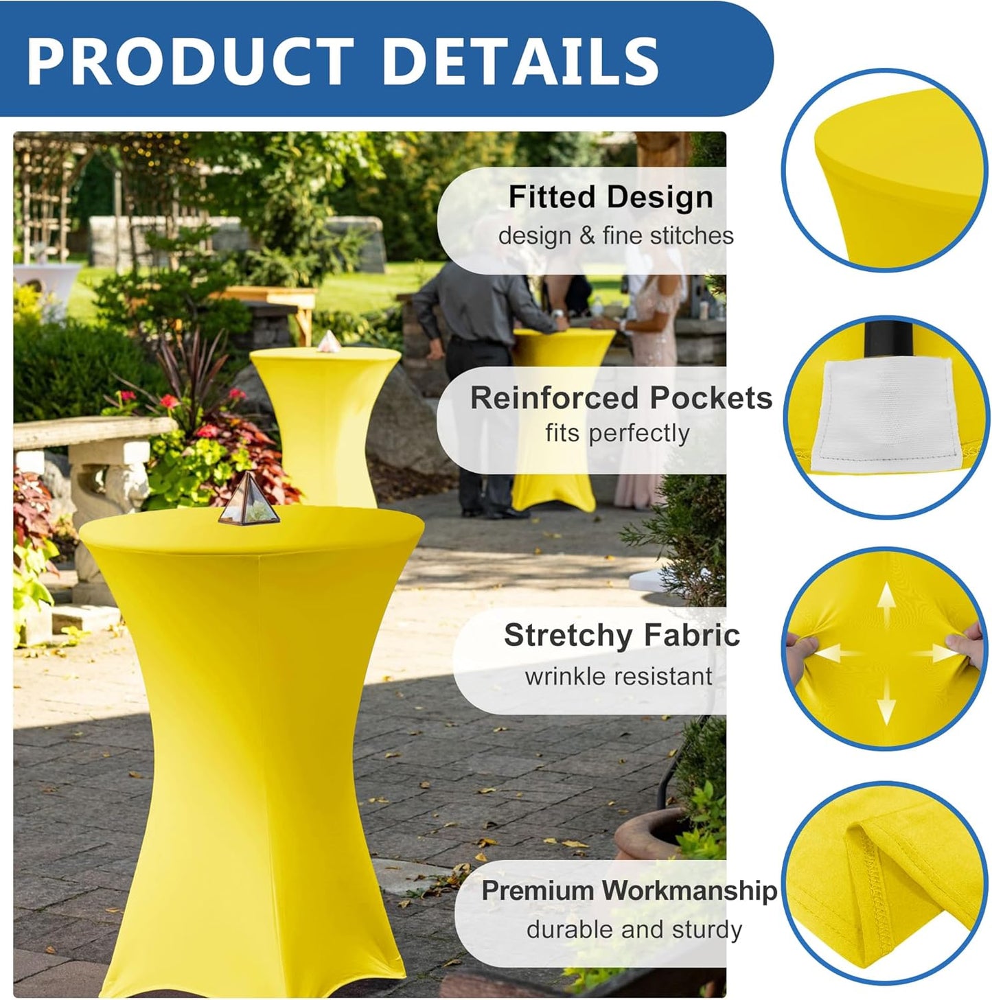 Cocktail Table Covers-Spandex Round High Top Table Cloths 6 Pack 32x43 Inch-Yellow Stretch Fitted Bar Tall Tablecloth for Pub Bistro Highboy Event Banquet Height Folding Satnding Tables