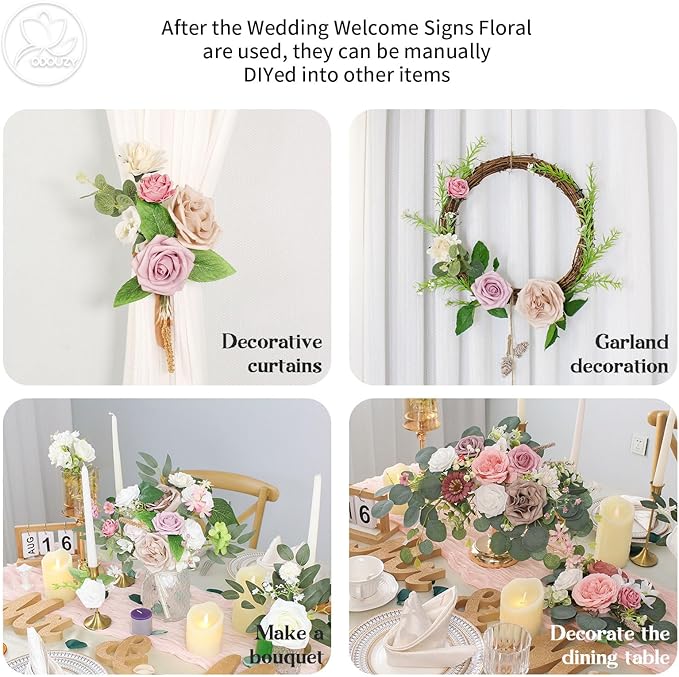Artificial Wedding Arch Flowers for Wedding Sign,Set of 2 for Wedding Welcome Ceremony Sign,Faux Floral Swags,Wedding, Banquet and Reception Backdrop Floral Decoration (Coffee Pink)
