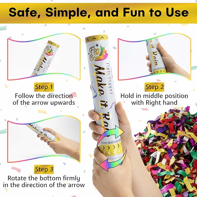 2 Pack 12 Inch Multicolor Confetti Poppers | Metallic Foil Multicolor Confetti Popper Set for Wedding, Birthday Party Celebrations | Releases 15 ft in the Air