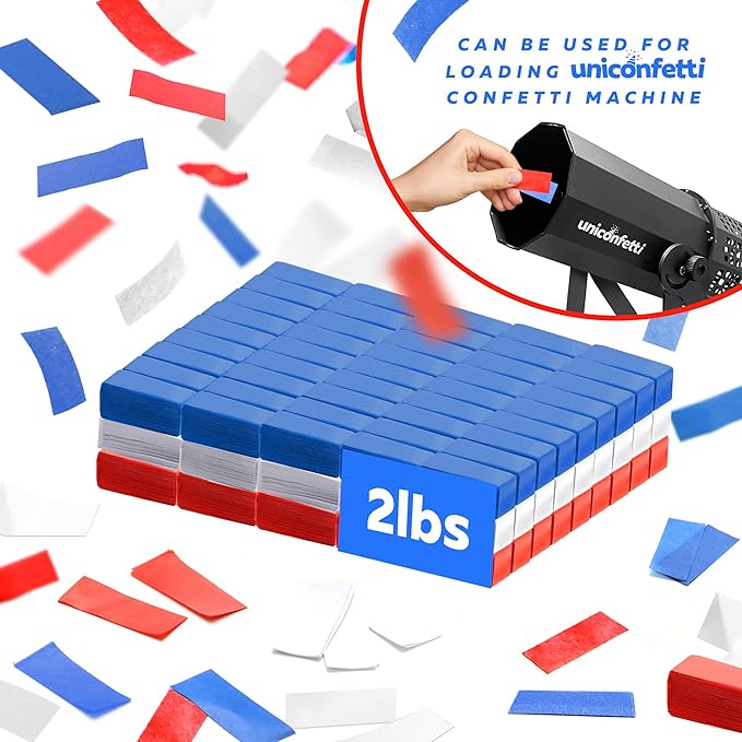 America Confetti Paper for Confetti Machine, 2.2lbs |1kg of Biodegradable Red White & Blue Light Weight Tissue Paper, Non-Staining Paper, Great for July 4th, Independence Day, Conventions, Decorations