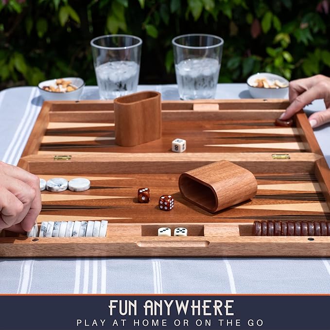 Pointworks 17 Inch Backgammon Sets for Adults. Beautiful Wood Inlaid Backgammon Board Game Set with Unique Checkers & Dice. Large Back Gammon Game Sets Travel Size for 2 Players Nardi or Tavla