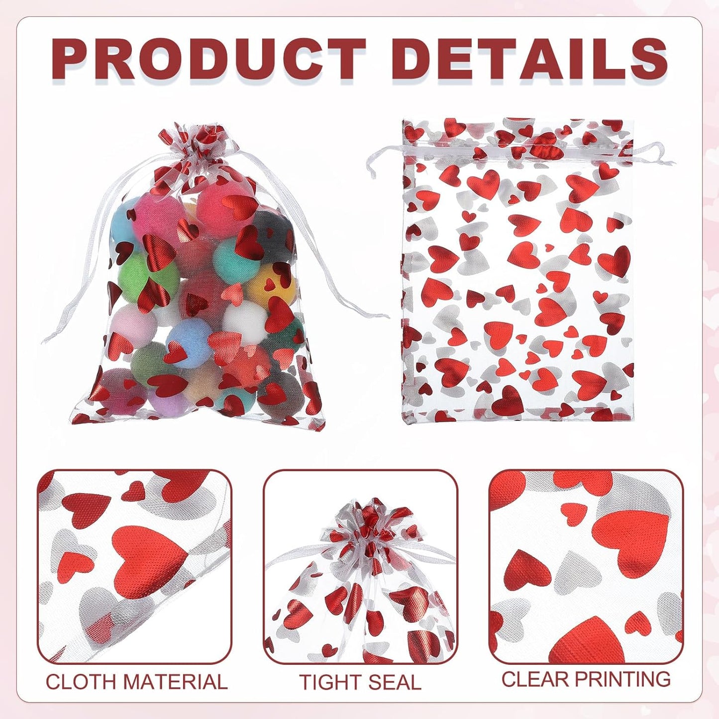 uxcell 100 Pcs Valentine Treat Bags, 7.1" X5.1" Cello Treat Bags with Twist Ties, for Cookie Candy Wrapping Supplies, White