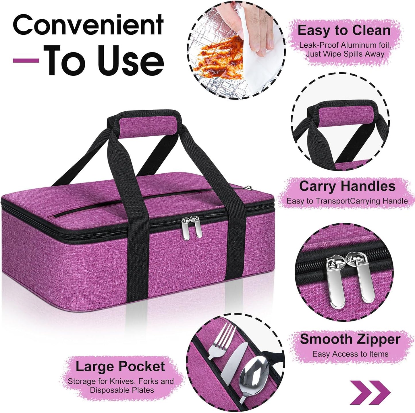 Insulated Casserole Carrier, Portable Casserole Carrier for Hot or Cold Food Lunch Tote Warmer or Cooler Bag, Lasagna Lunch Bag for Potluck Parties- Fits 9" x 13" Baking Dish-Rose Purple