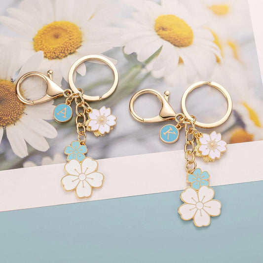 SELOVO Initial Keychain Flower Charms for Key Cute Pink Letter Keyring for Backpack
