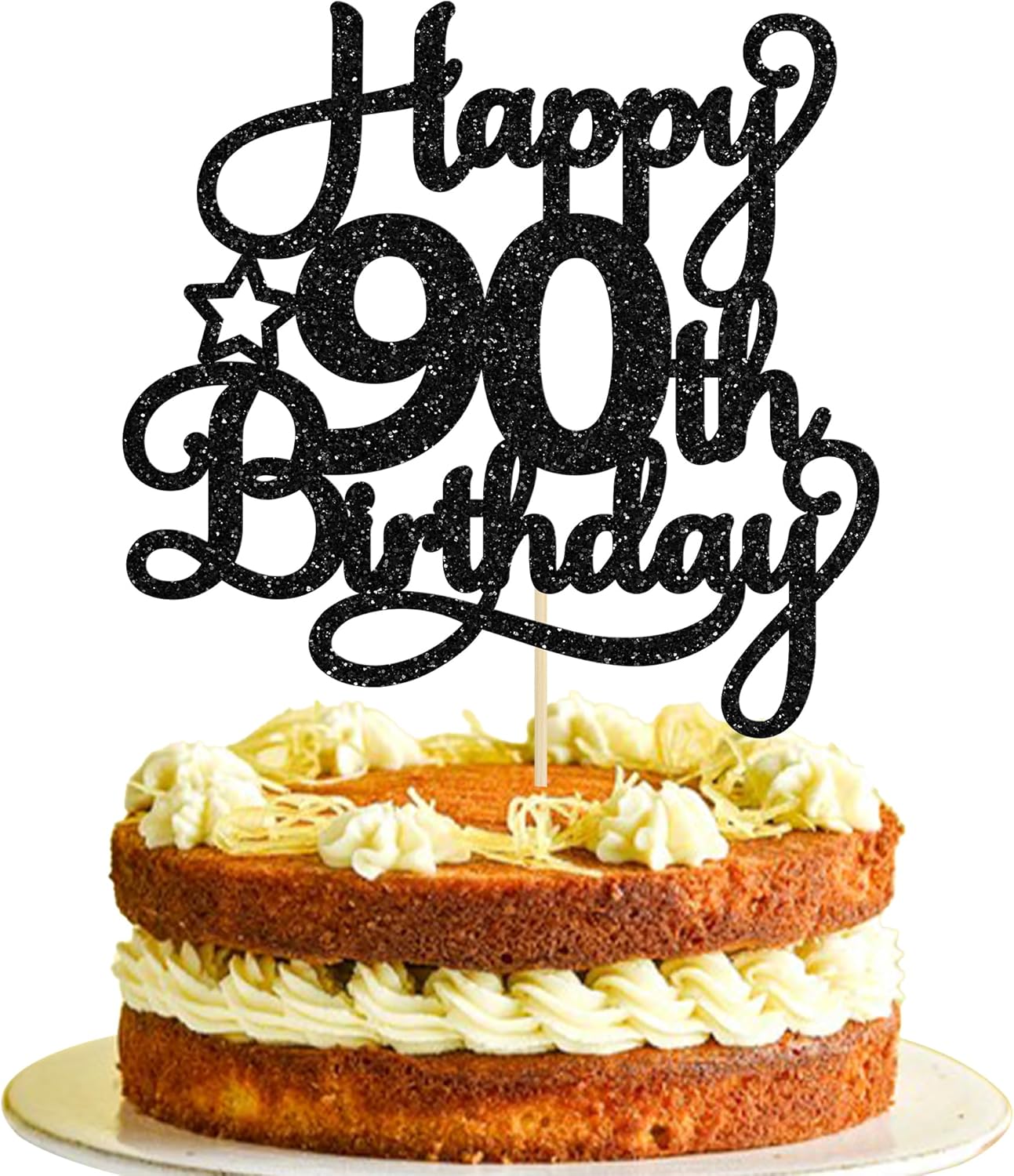 1 Pack Happy 90th Birthday Cake Topper Black Glitter 90 & Fabulous Cheers to 90 Years Old Birthday Cake Pick for Celebrating 90th Birthday Anniversary Party Cake Decorations Supplies