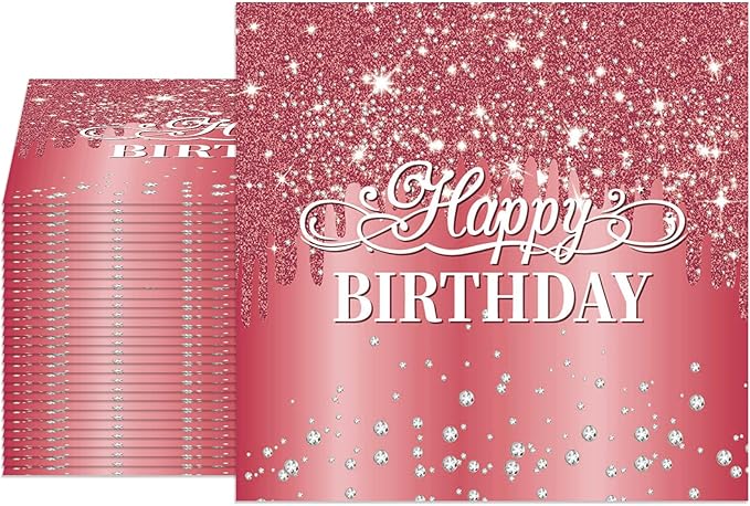40pcs Happy Birthday Napkins Red Happy Birthday Decorations Disposable Red Diamond Napkins for Baby Shower Birthday Anniversary Engagement Wedding Party supplies