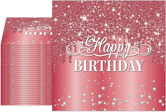 40pcs Happy Birthday Napkins Red Happy Birthday Decorations Disposable Red Diamond Napkins for Baby Shower Birthday Anniversary Engagement Wedding Party supplies