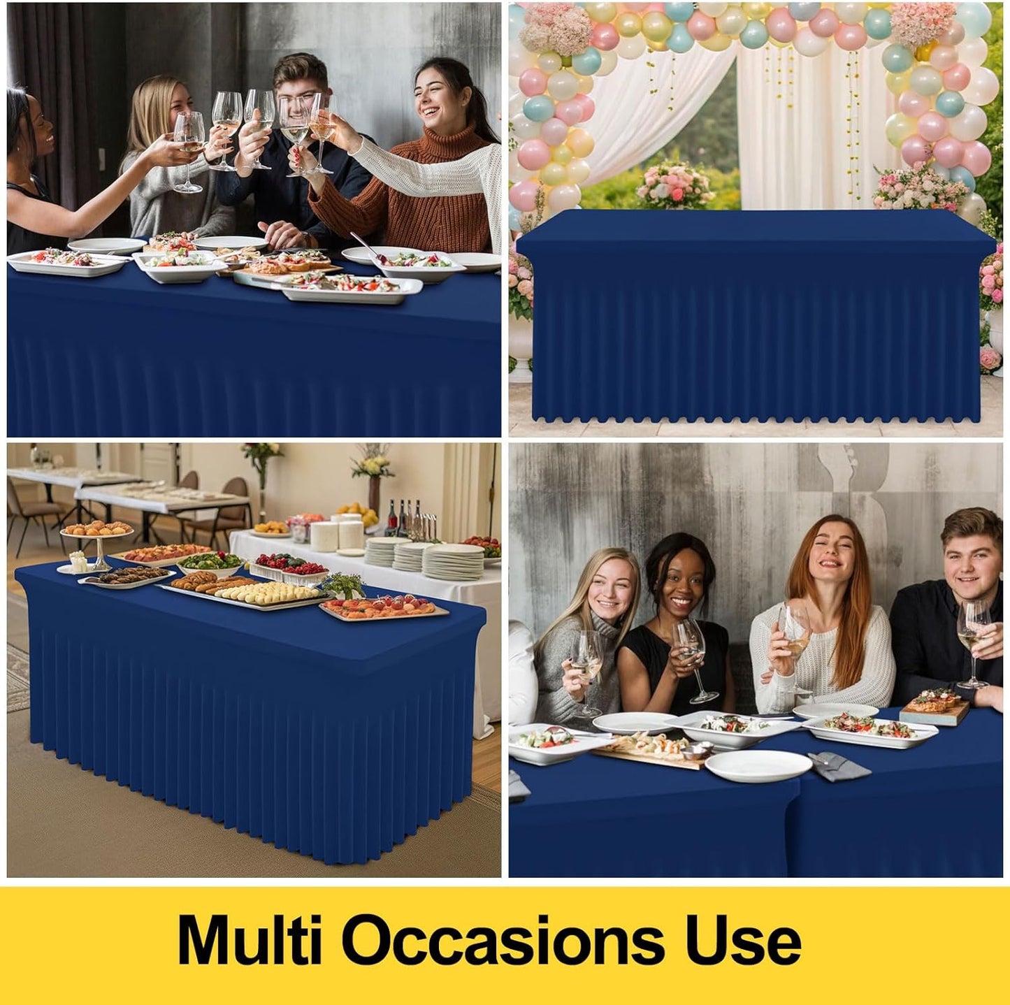 Smiry Spandex Tablecloth 2 Pack, Elastic Fitted Stretch Tablecloth for 4FT Rectangle Tables, Waterproof Washable Table Cover Skirt for Outdoor, Wedding, Banquet & Parties (Navy, 48Lx30Wx30H Inch)