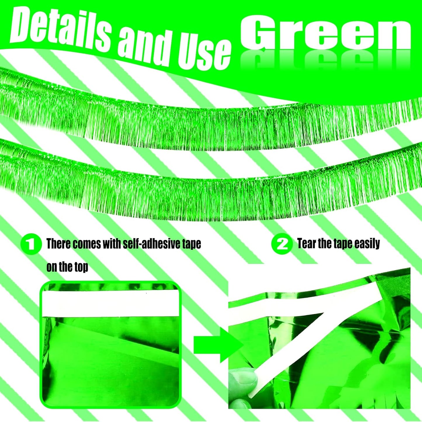 6 Pack 10 Feet Foil Fringe Garland Metallic Tinsel Streamers Banner Wall Hanging Backdrop Banner for Parade Floats Mardi Gras Party Decorations(Green)