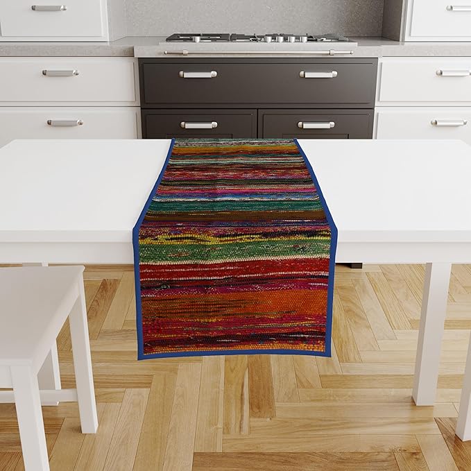 Trade Star Area Rug Runner Handloomed Cotton Runner Table Placemat Decorative Upcycled Fabric Premium Quality Reversible Table Runner Highly Durable Bedside (Blue)