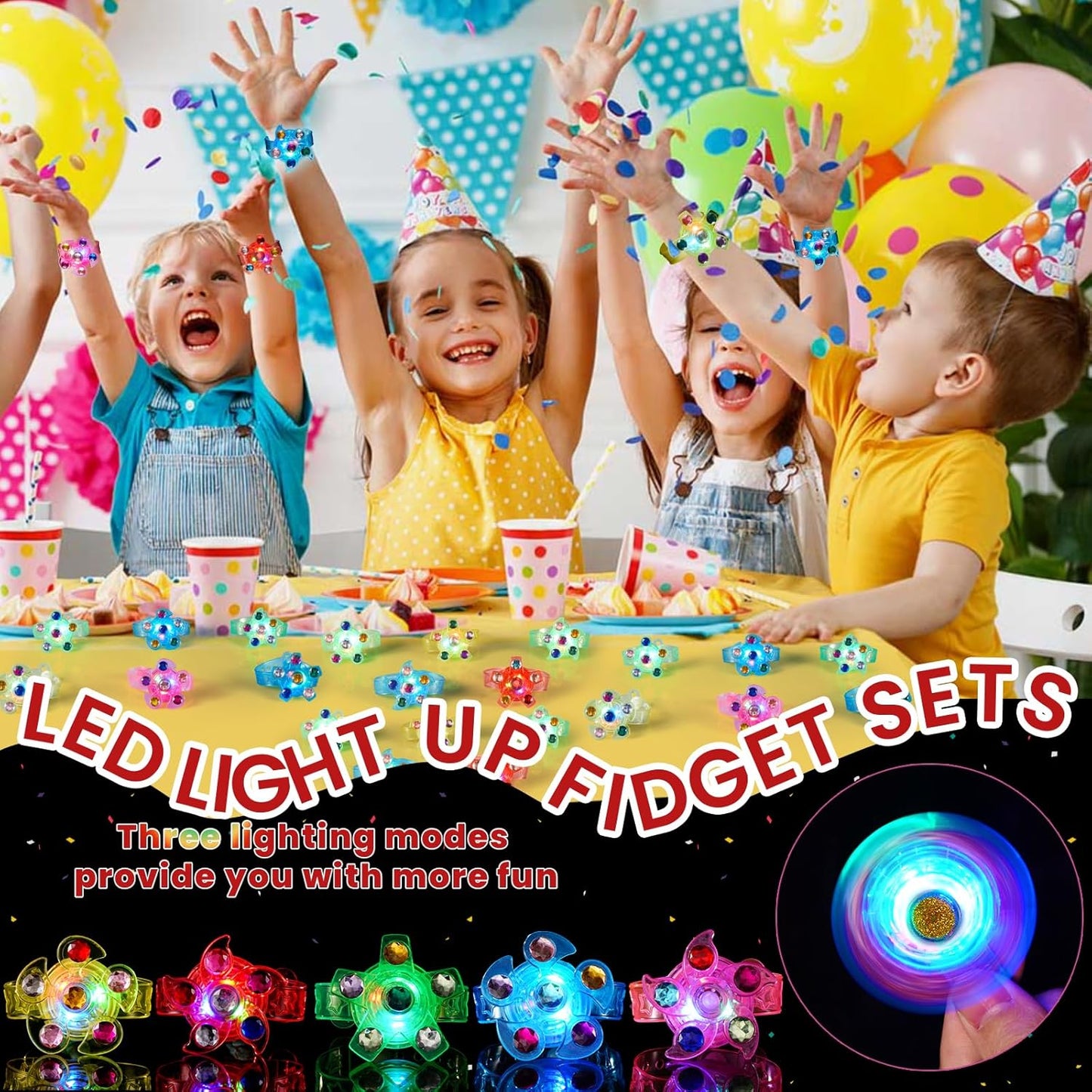 48 Pack LED Light Up Fidget Spinner Bracelets Party Favors for Kids 4-8 8-12, Glow in The Dark Party Supplies, Birthday Gifts, Treasure Box Toys, Goodie Bags Stuffers for Kids (48)