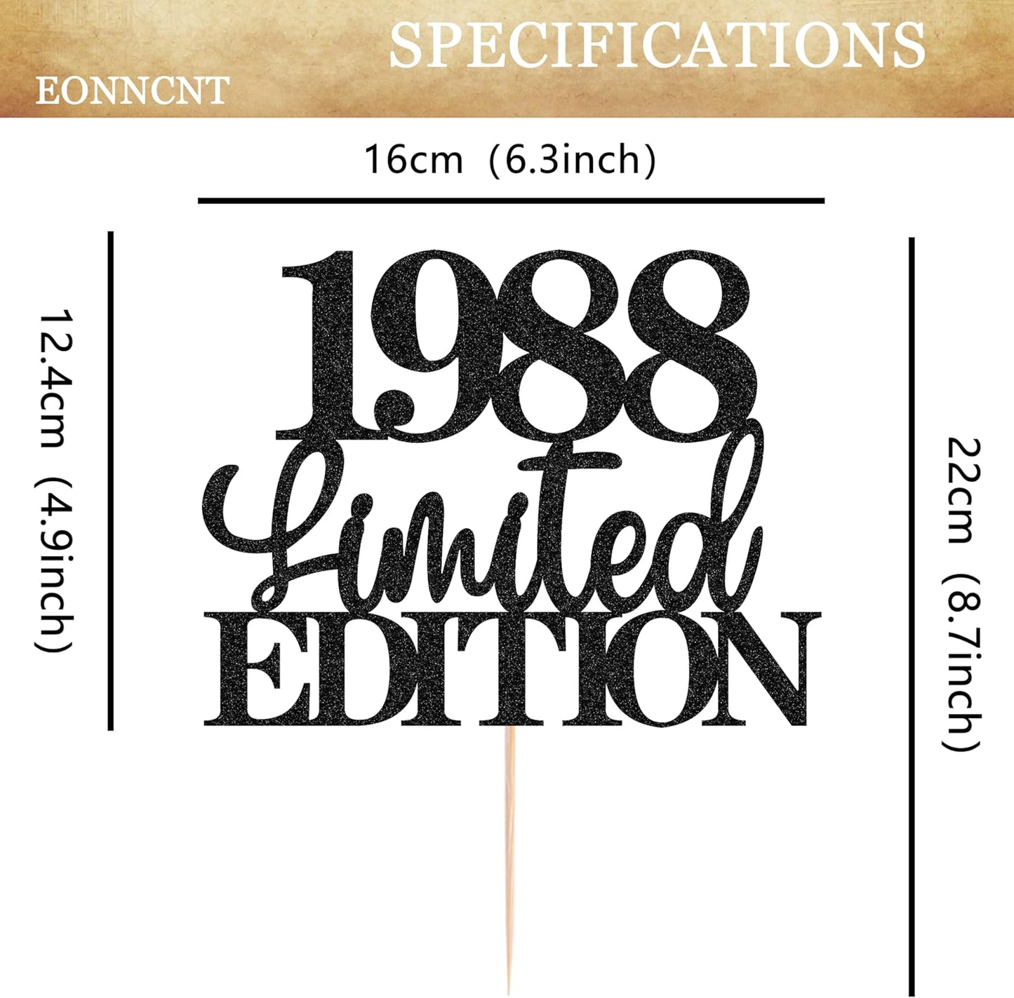 Limited EDITION 1988 Cake Topper - Black Glitter Happy 37th Birthday Party Cake Decoration Supplies, Cheer to 37 Years Cake Bunting Decor for 37th Birthday Party Photo Booth Props