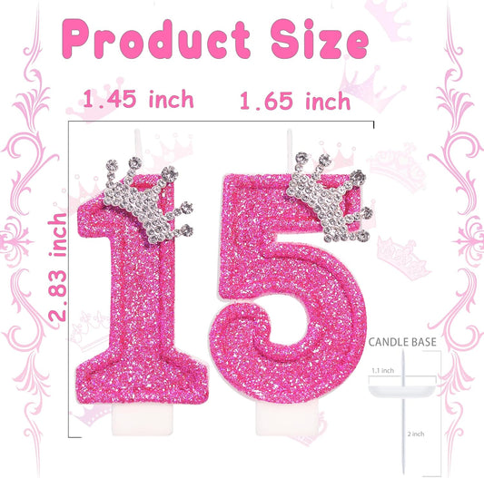 Birthday Candle for Cake, Crown Rose Number Candles, 2.76 inch Number Happy Birthday Candle, Cake Topper Decoration for Birthday Party (Number 15)