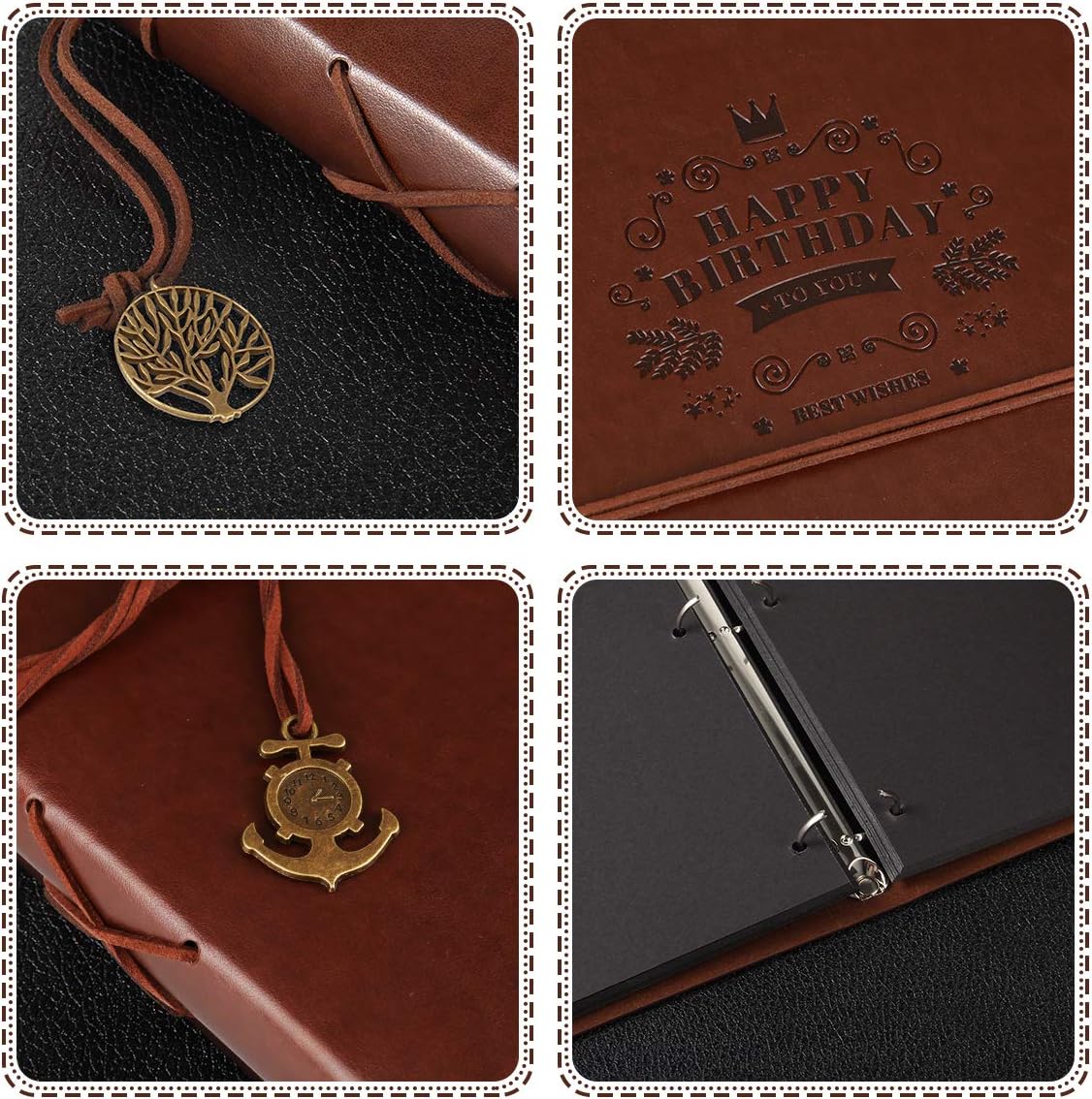 DIY Scrapbook Leather ThxMadam Vintage Scrap Book Photo Album Birthady Memories Book With 60 Black Pagse, Gift for Mum Dad Son Daughter Grandfather Grandma Girl Boy Friend Him or Her