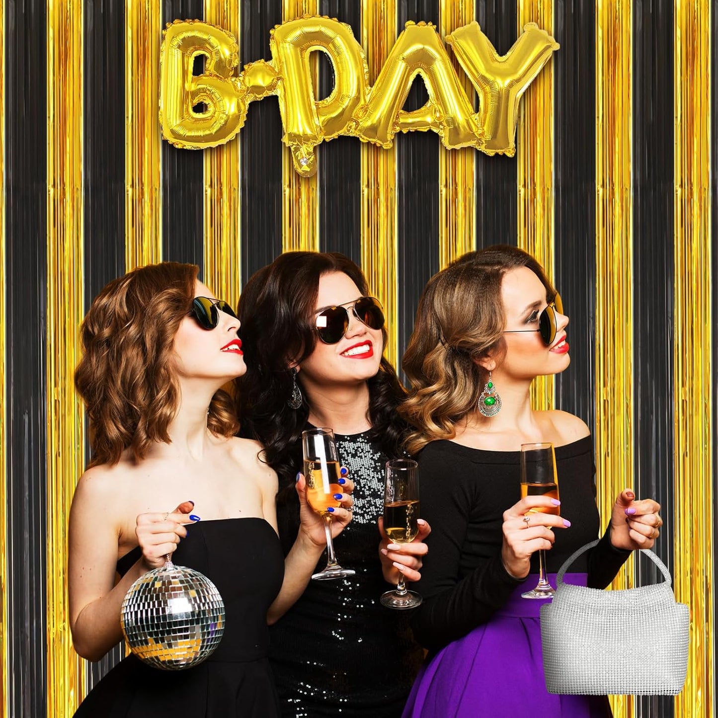 Accevo 3Pack Black Gold Party Streamers 3.2x8.2 Feet Metallic Foil Fringe Curtains Tinsel Streamers Party Decor Photo Booth for Christmas New Year Party Decorations Gold Black Party Decoration