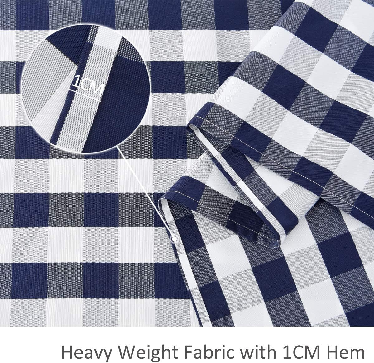 maxmill Checkered Rectangular Tablecloth Water Resistance Antiwrinkle Spillproof Heavy Weight Soft Gingham Plaid Table Cloth for Buffet Banquet Parties Holiday Dinner, 60 x 104 Inch Navy and White