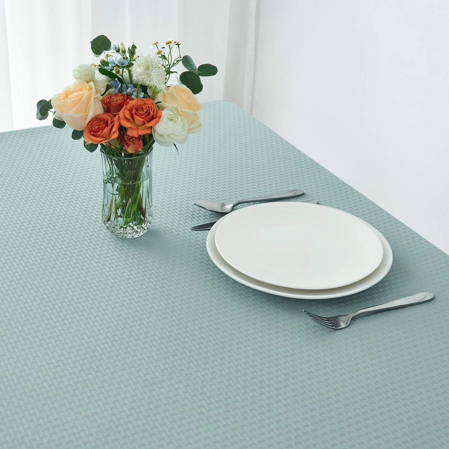 maxmill Weaved Texture Tablecloth Water Resistance Antiwrinkle Spillproof Soft Washable Table Cloth for Dining Room, Buffet Banquet Parties Holiday Dinner, Rectangular 60 x 108 Inch, Dusty Blue