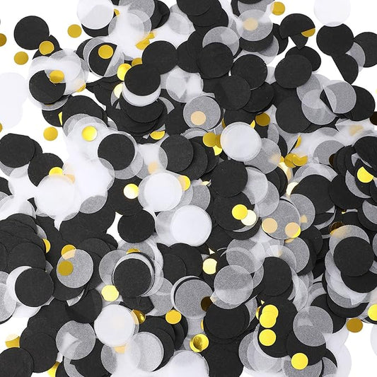TecUnite Black White Gold Confetti Round Tissue Paper Table Confetti Dots for Wedding Birthday Party Decoration Arts Craft DIY Scrapbooking, 1.76 oz (2.5 cm)