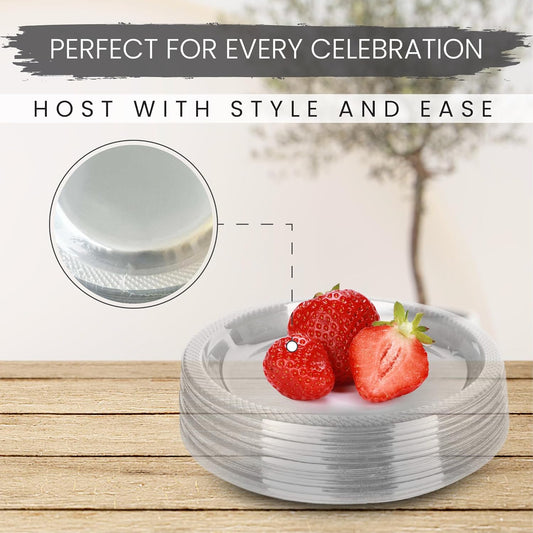 7 Inch Clear Plastic Plates 100 Bulk Pack - Disposable Cake for Dessert & Appetizers, BBQ, Party, Travel and Events,Recyclable (7 IN Clear Plastic Plates)