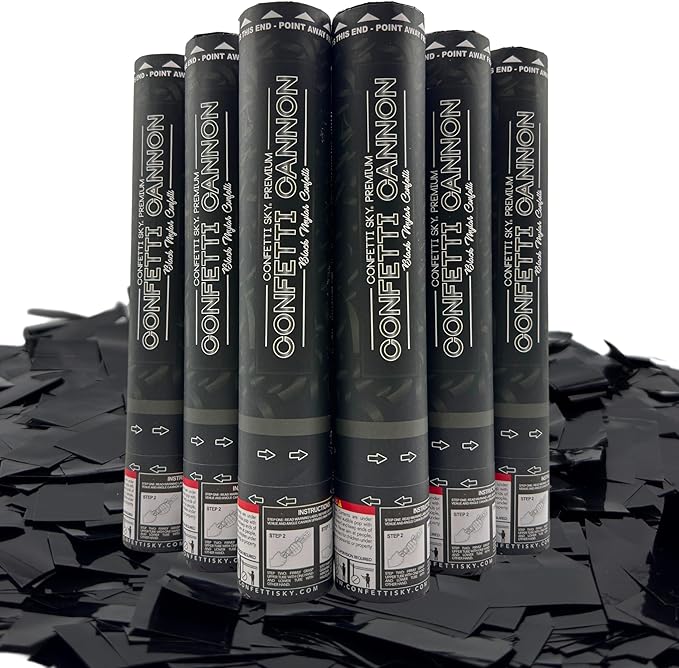 Confetti Sky [6 Pack] 12 Inch Confetti Cannons | Black Confetti Poppers for Wedding Celebration, Birthday Party, Pranks, Graduation, Christmas Eve and New Year Celebration