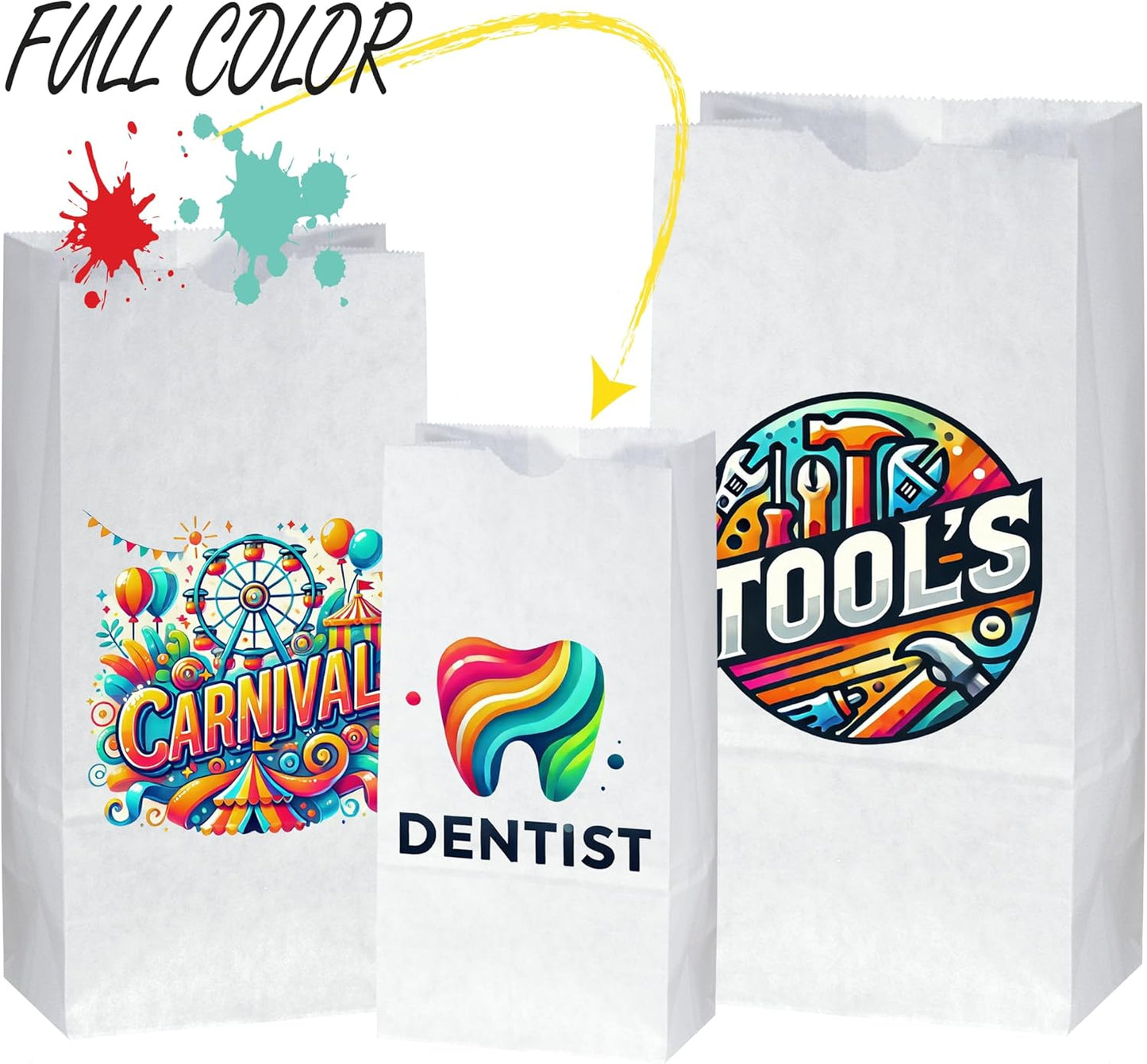 Flexicore Packaging Custom Printed White SOS Popcorn Paper Bags(10 to 1,000 QTY) (White, 4.5"x2.5"x8.25")