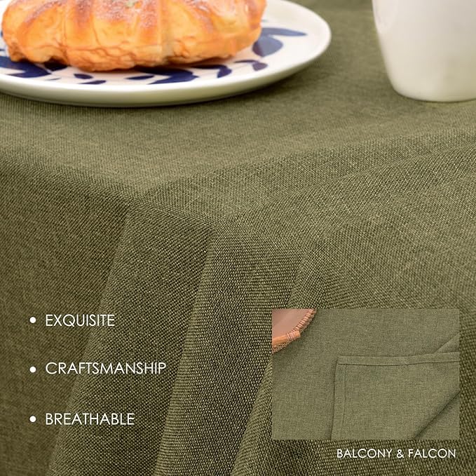 BALCONY & FALCON Table Cloth – Waterproof, Wrinkle Resistant & Washable Square Tablecloth and Table Cover for Dining Room, Kitchen, Outdoor, Party & Birthday Use (Olive, 47" x 47")