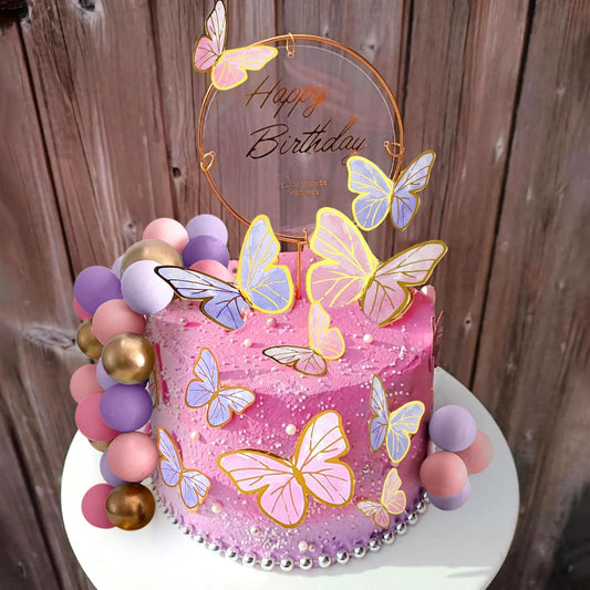 47PCS Purple Pink Butterfly Cake Toppers balls,Butterfly Cake Decorations Include Cake Toppers Balls for Baby Shower Wedding Birthday Bridal Shower Party Decor(Purple Pink)