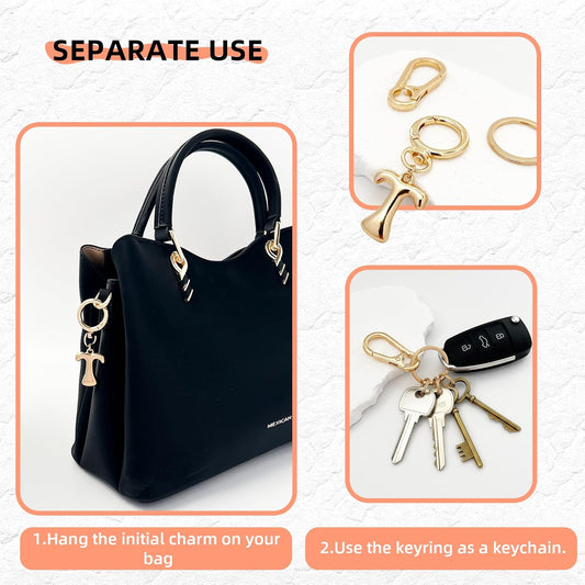 Gold Bubble Heart Initial Bag Charms for Handbags – Cute Initial Letter Keychain for Women, Purse Charms, Gold Gift