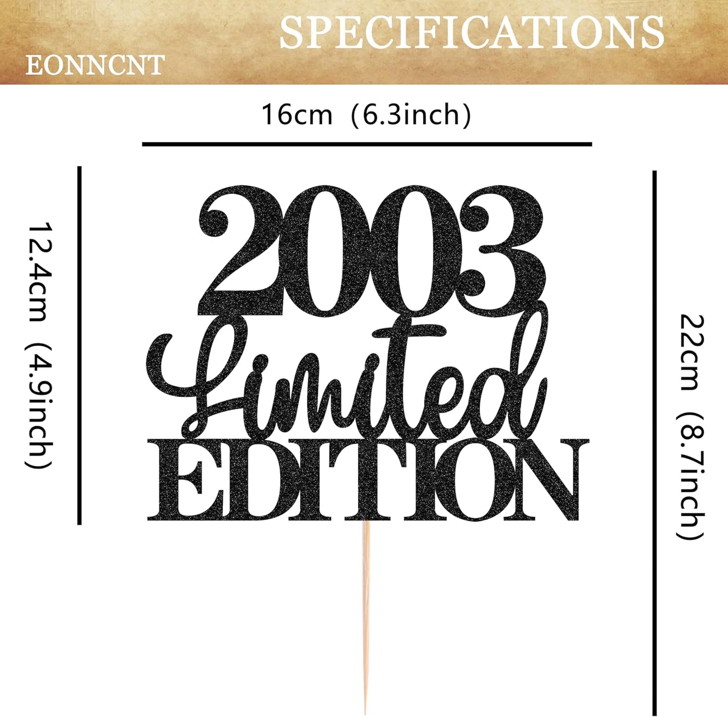 Limited EDITION 2003 Cake Topper - Black Glitter Happy 22nd Birthday Party Cake Decoration Supplies, Cheer to 22 Years Cake Bunting Decor for 22nd Birthday Party Photo Booth Props