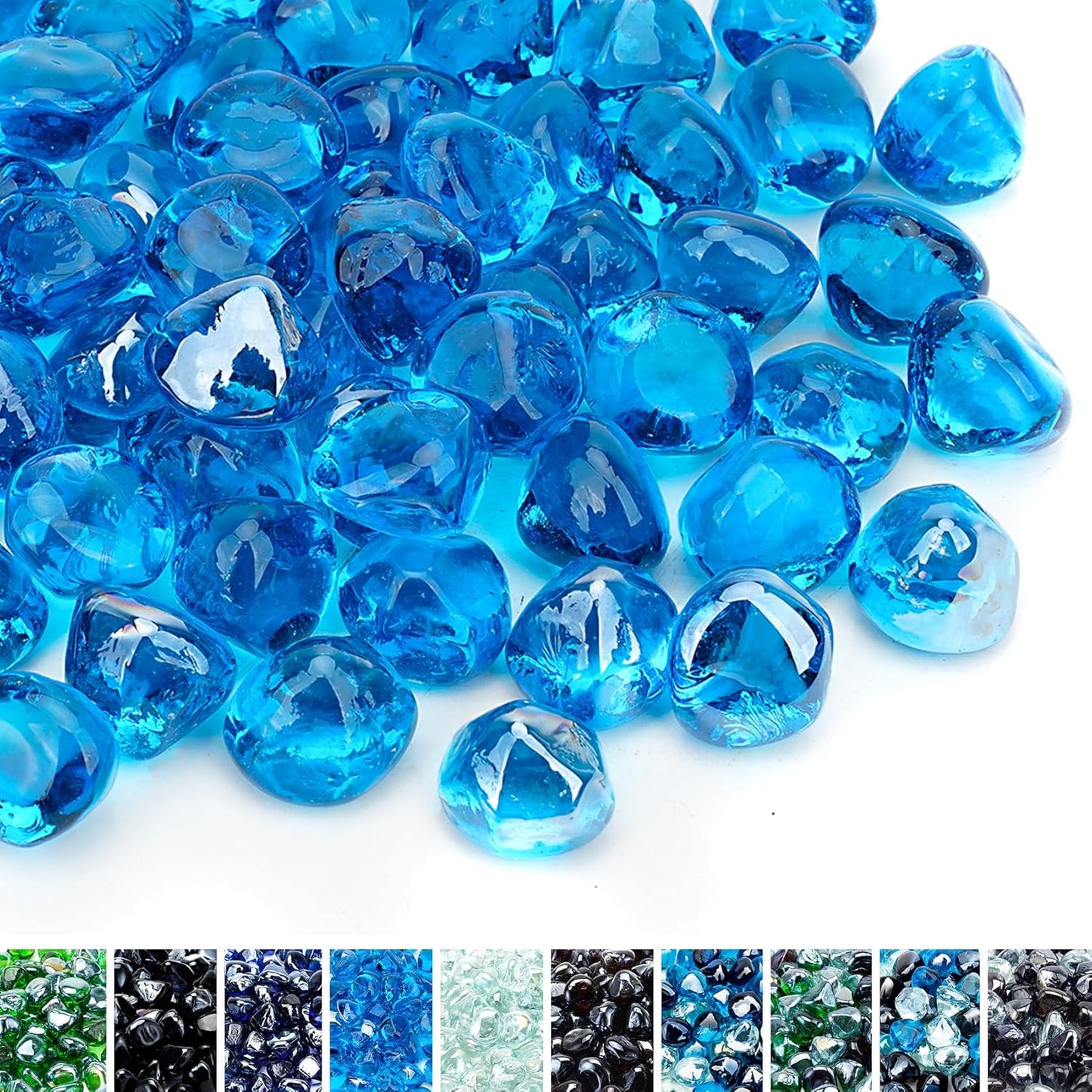 Skyflame 10-Pound Fire Glass Diamonds for Fire Pit Fireplace Landscaping, 1/2 Inch Reflective Glass Fire-Diamonds, Caribbean Blue